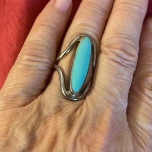 925 STERLING SILVER TURQUOISE OVAL COCKTAIL WOMEN’S RING SIZE 8